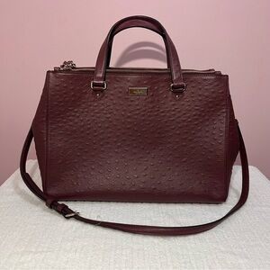 Kate Spade New York Dark Cherry Ostrich Leather Loden Bristol Drive L Tote Bag